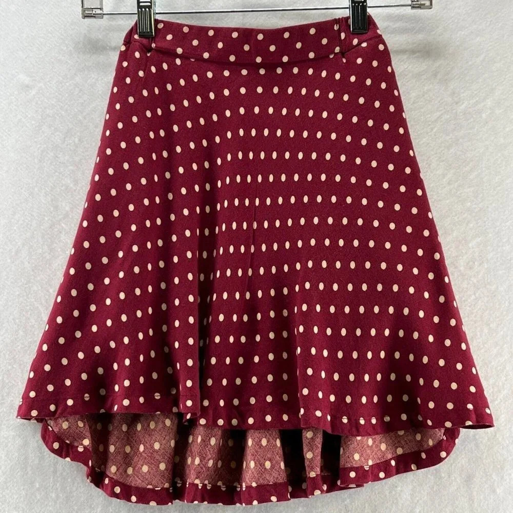 Uniqlo Skirt Girls 110 3-4Y Ines De La Fressange Polka Dot A-Line Twill Burgundy